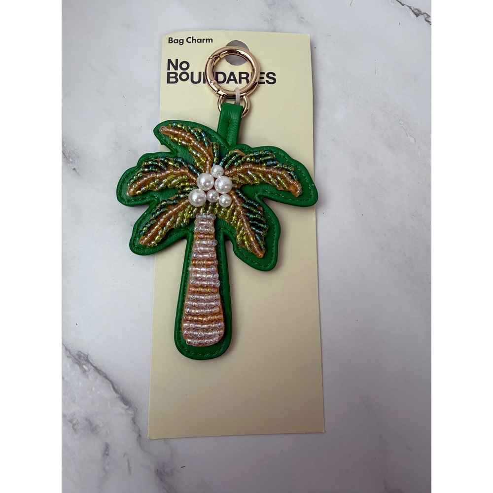 Palm Tree Bag Charm Beaded Faux Pearls Keychain New